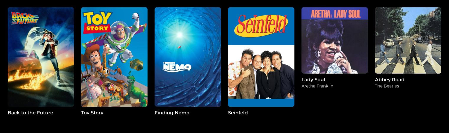 Movies, Seinfeld, and albums together in Pins