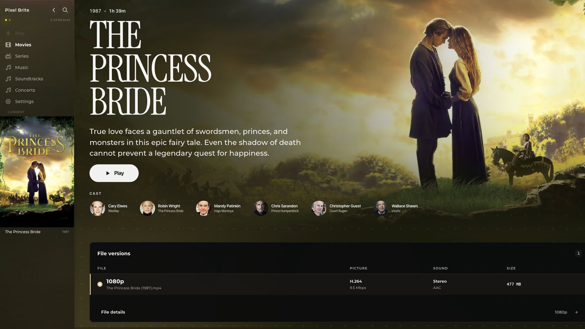 The Princess Bride, with artwork, cast, and Play in Pixel Brite