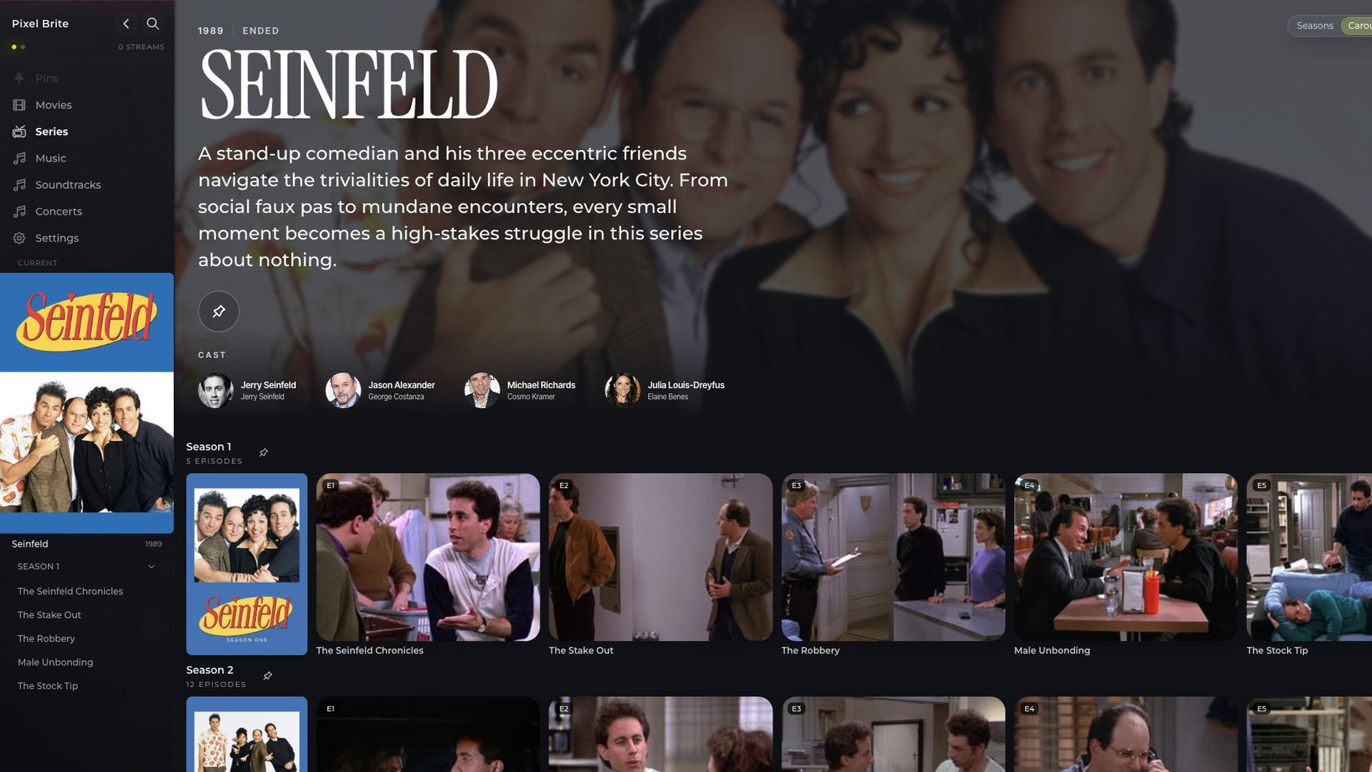 Seinfeld: seasons and episodes in Pixel Brite